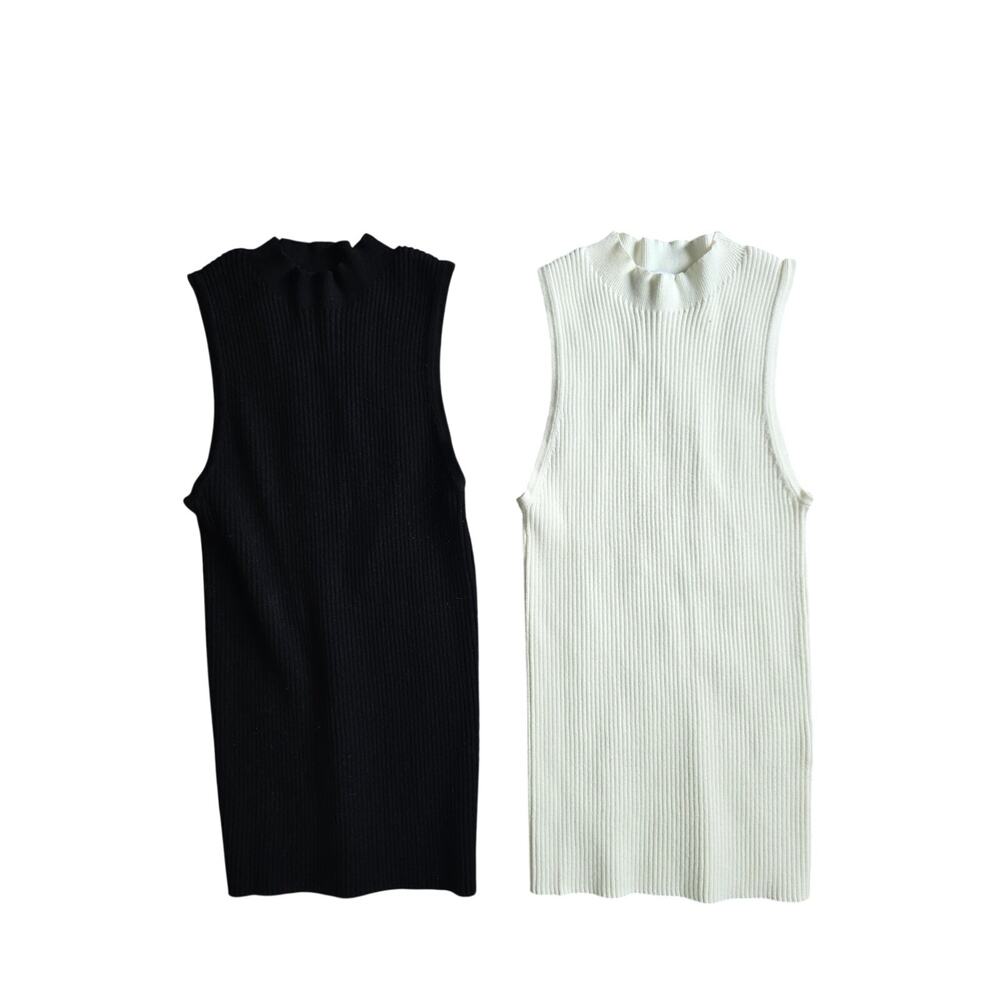 Michael Stars Mock Neck Ribbed‎ Tank Set S Womens Black White Sleeveless